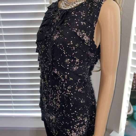 New! Tory Burch Silk Layered Ruffled Lea Black Stars Top Blouse Sz 12 - Picture 5 of 7